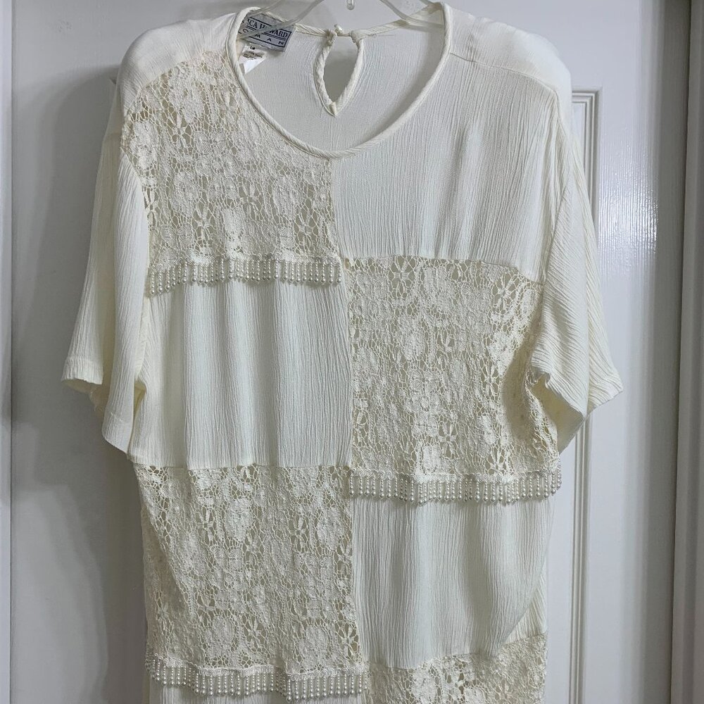 Jessica Howard Women's Ivory Lace/Beaded Blouse Size 22